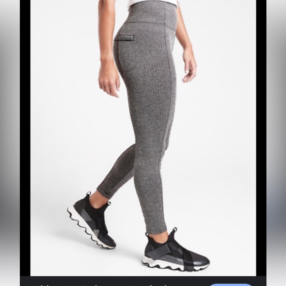 Athleta Gray Delaney Herringbone Pants Women’s Large Fitted Textured Leggings - Picture 5 of 16